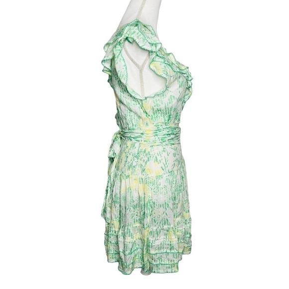 Poupette St Barth Della Floral Mini Dress Green Yellow Size S - Picture 4 of 14